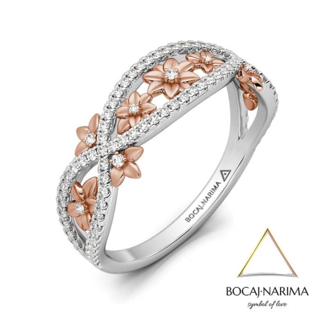 Vintage Diamond Flower Ring Rose Gold White Gold
